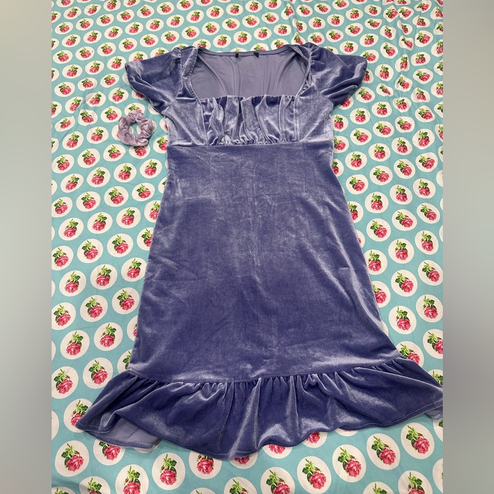 Vintage forever 21 stretchy lavender bodycon babydoll velvet dress. - Picture 3 of 14
